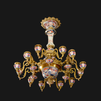 Rare Gilded 12-Armed Porcelain Chandelier