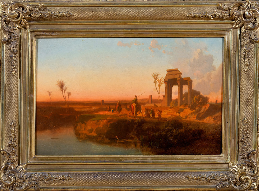 Scène orientale au coucher du soleil 