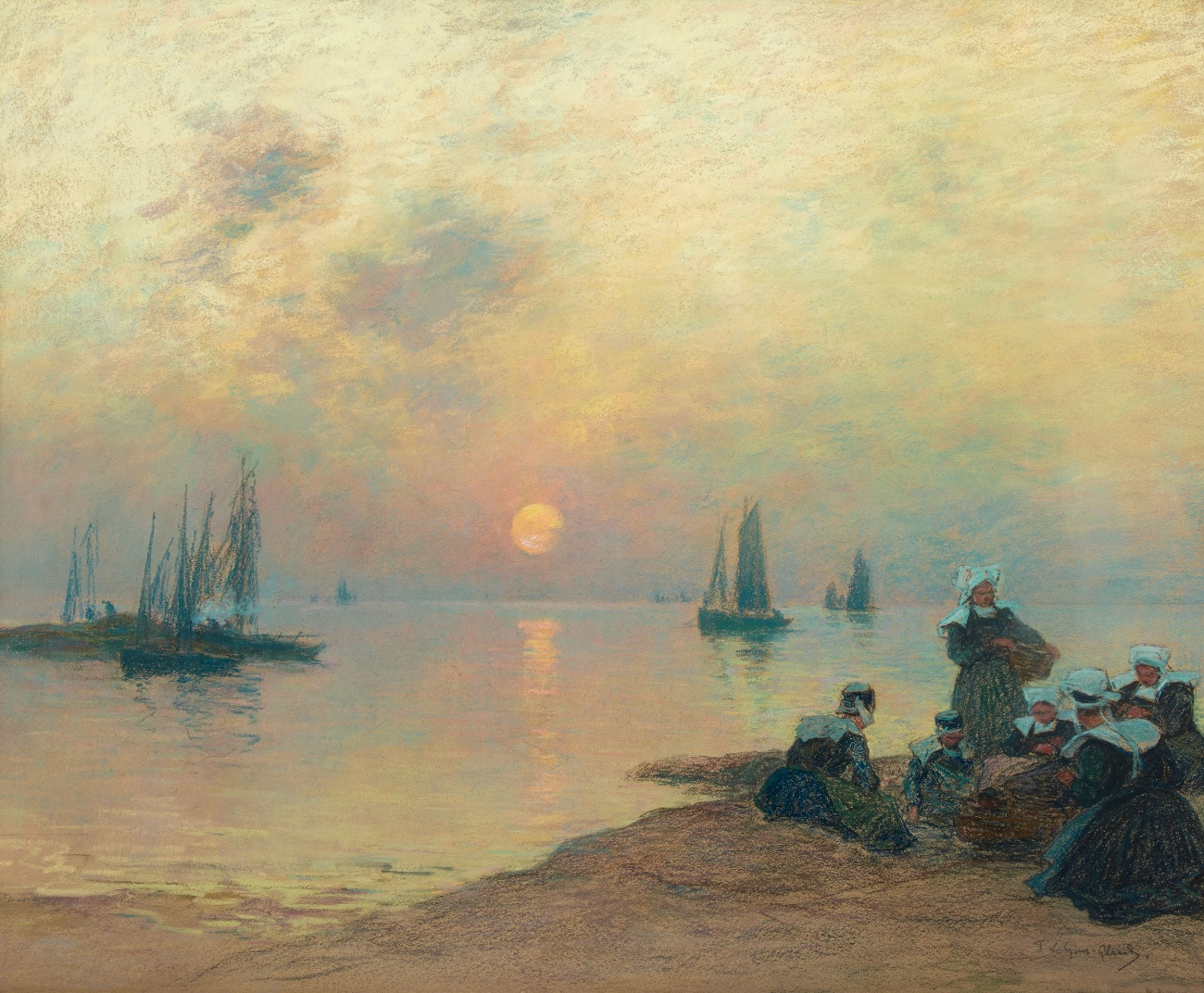 Breton coastal landscape at sunset