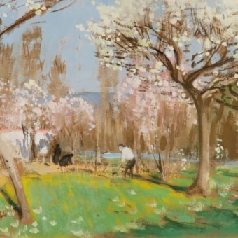 Personnage sous les arbres en fleurs - Forest Workers under Blooming Trees