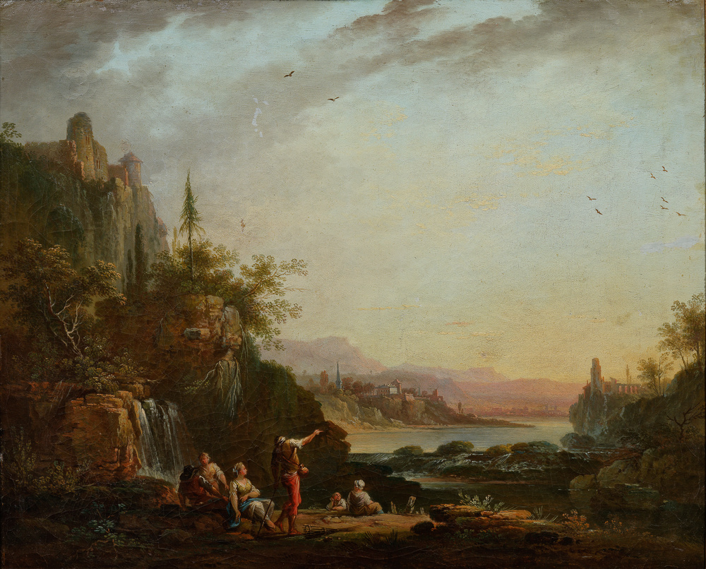 Gebirgs und Flusslandschaft mit Schloss