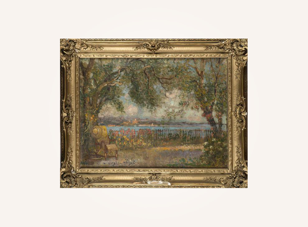 River Landscape with Armchair and Hat