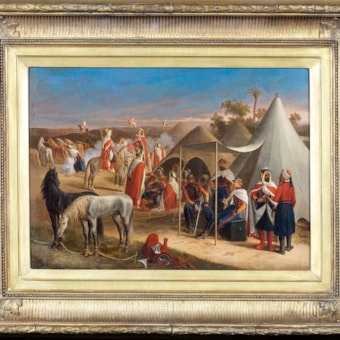 Orientalisches Zeltlager mit Beduinen und Kavalleristen