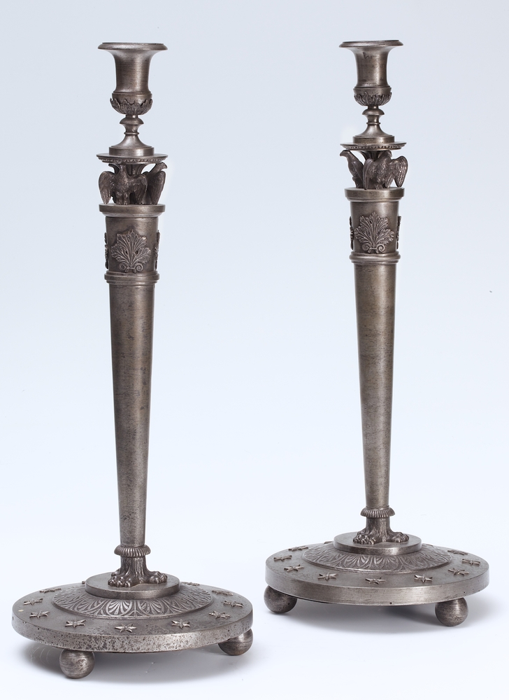 A Pair of Large Iron Candlesticks