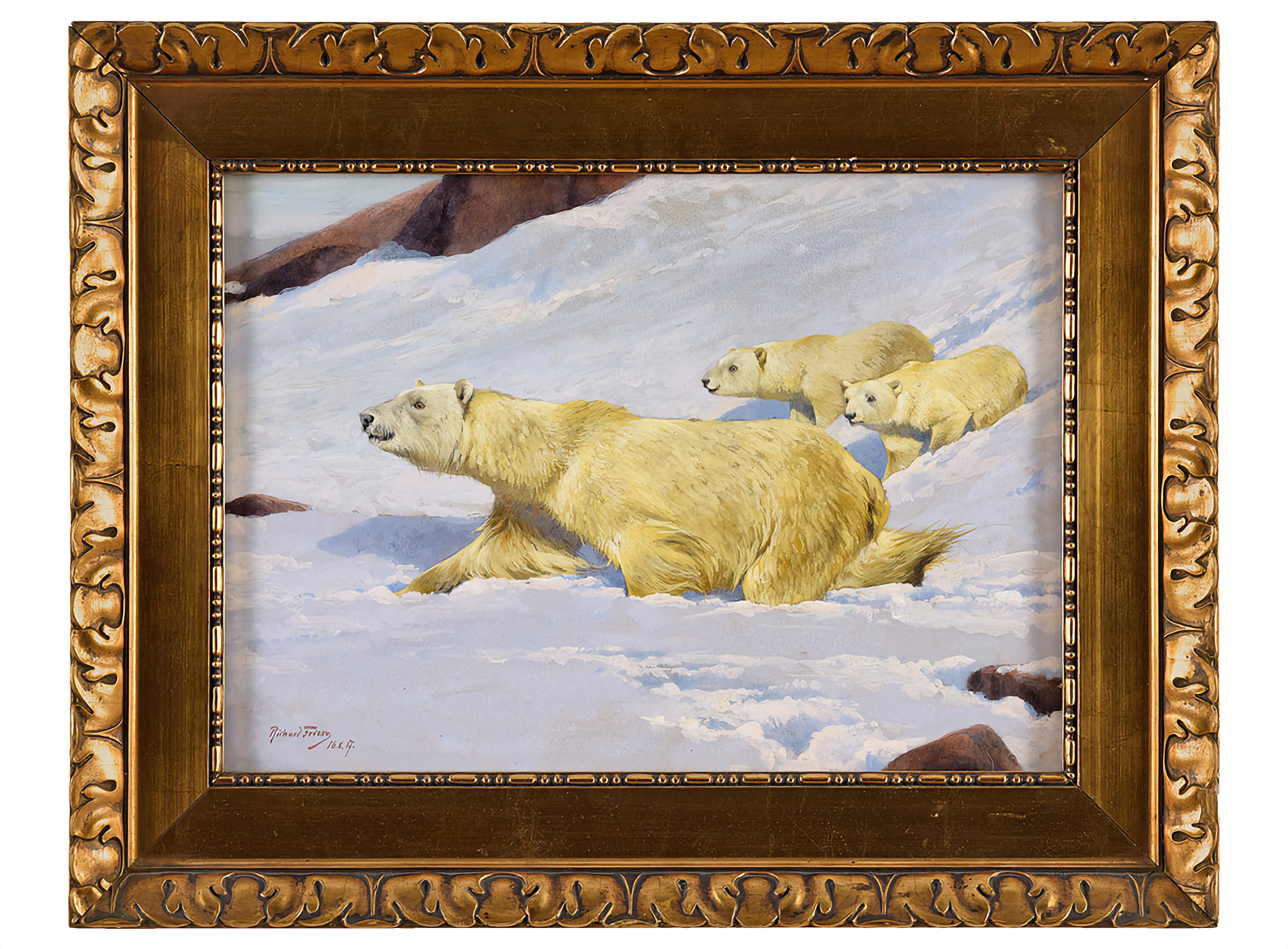 
„Sichernde Eisb&#228;rin mit zwei Jungtieren“