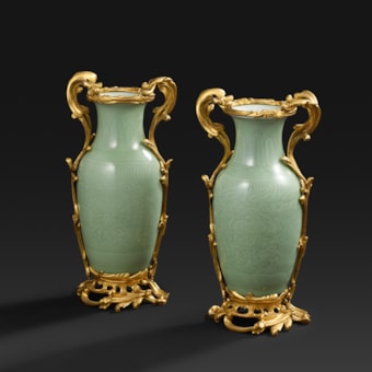 A Pair of Celadon Vases with Bronze Mounting