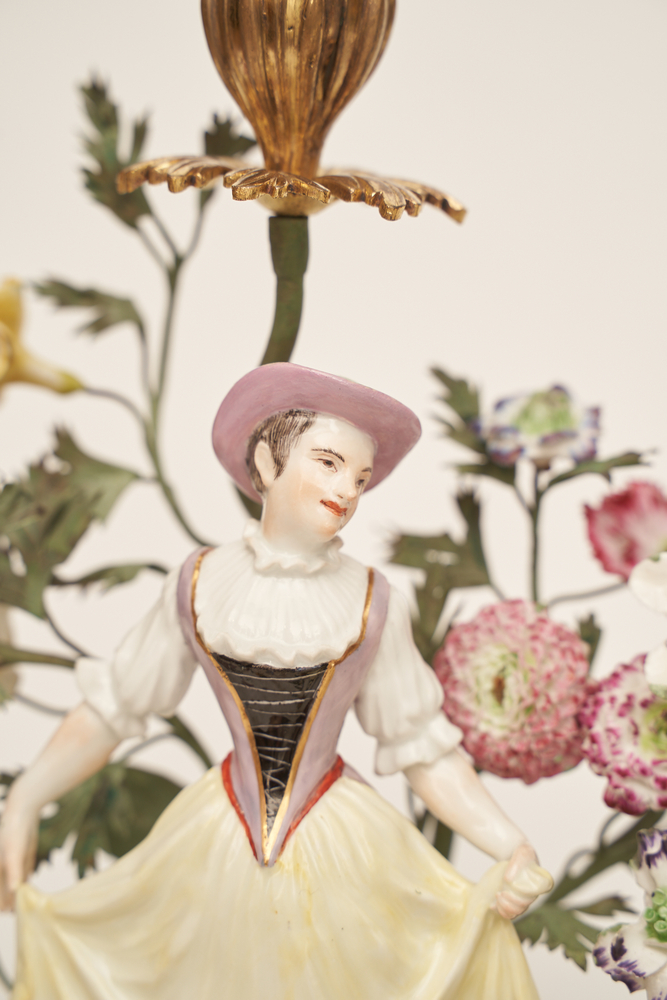 A Pair of Three-Flame Meissen Candlesticks