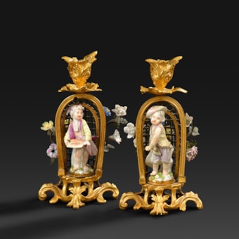 A Pair of Meissen Porcelain Candleholders