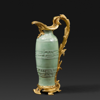 Chinese Celadon Porcelain Ewer with Fire-Gilded Bronze Mounting