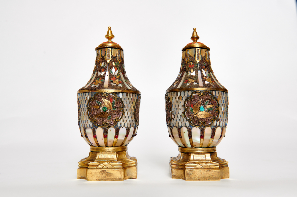 A Pair of Gilded Vases in Grotto Style