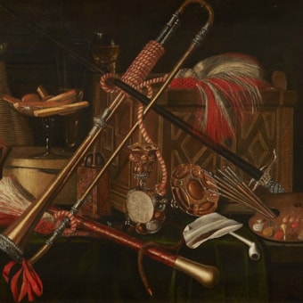 Still Life with a Chest, Musical Instruments, Painter's Palette, Hourglass, Ornate Vessels and Confectionery