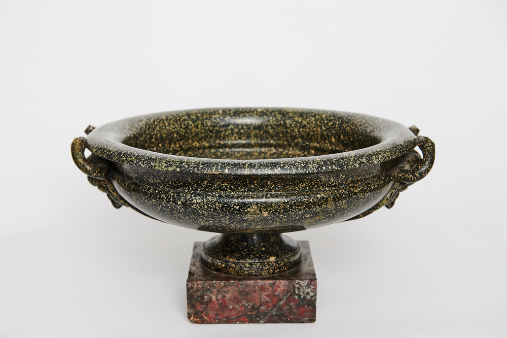 A Green Porphyry Bowl
on a Square Marble Plinth