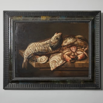 Nature morte avec poissons, crustacés et huîtres