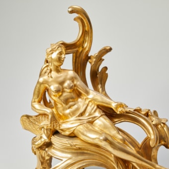A pair of large ormolu fire chenets  depicting „Venus and Vulcanus“