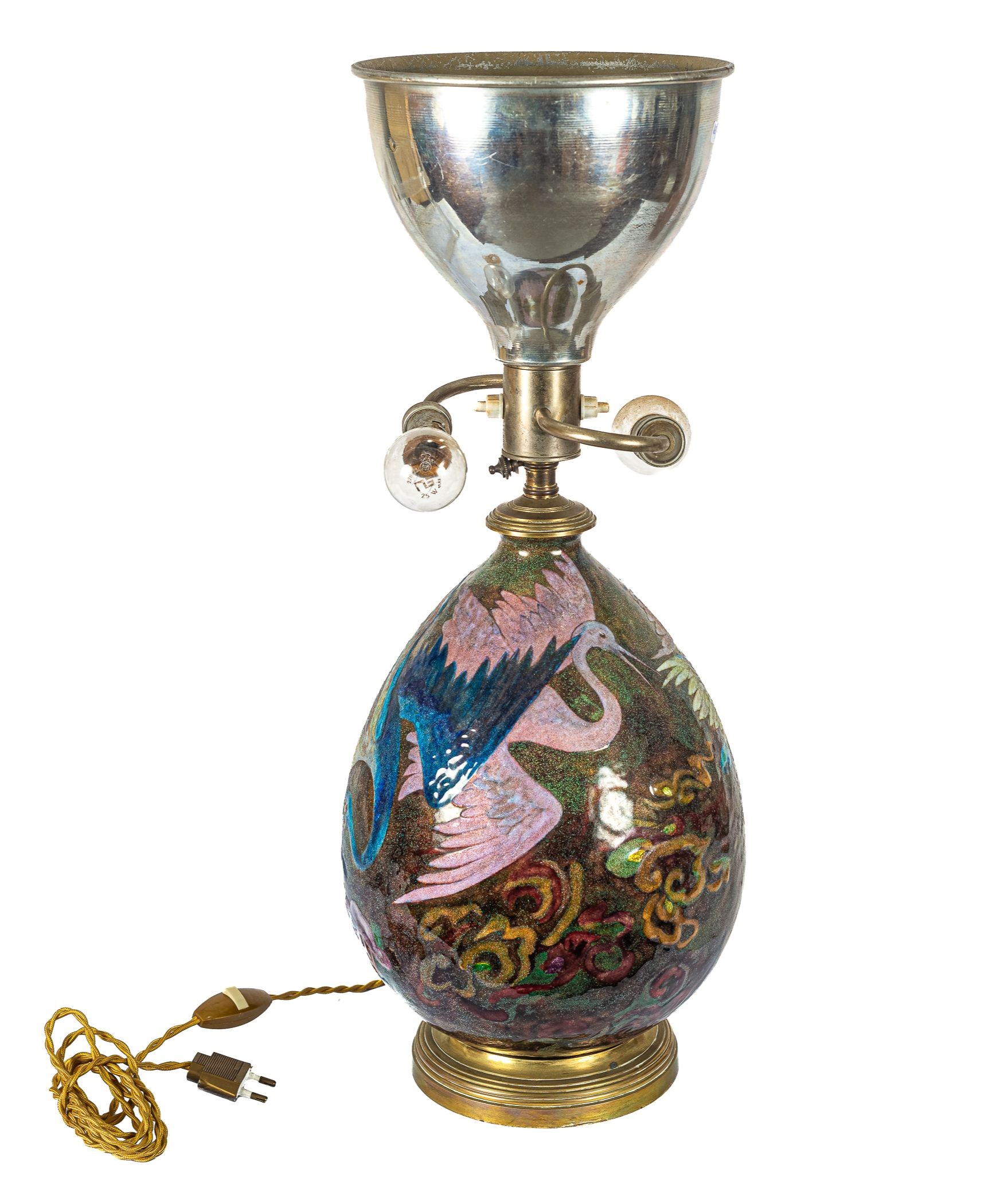 Lamp with decor of storks and fern