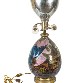 Lamp with decor of storks and fern