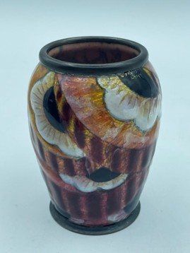 Enameled Copper Vase with floral and geometric pattern
