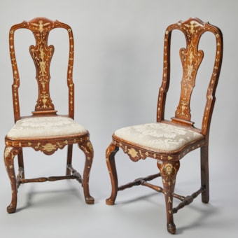A set of mahogany chairs with bone inlay