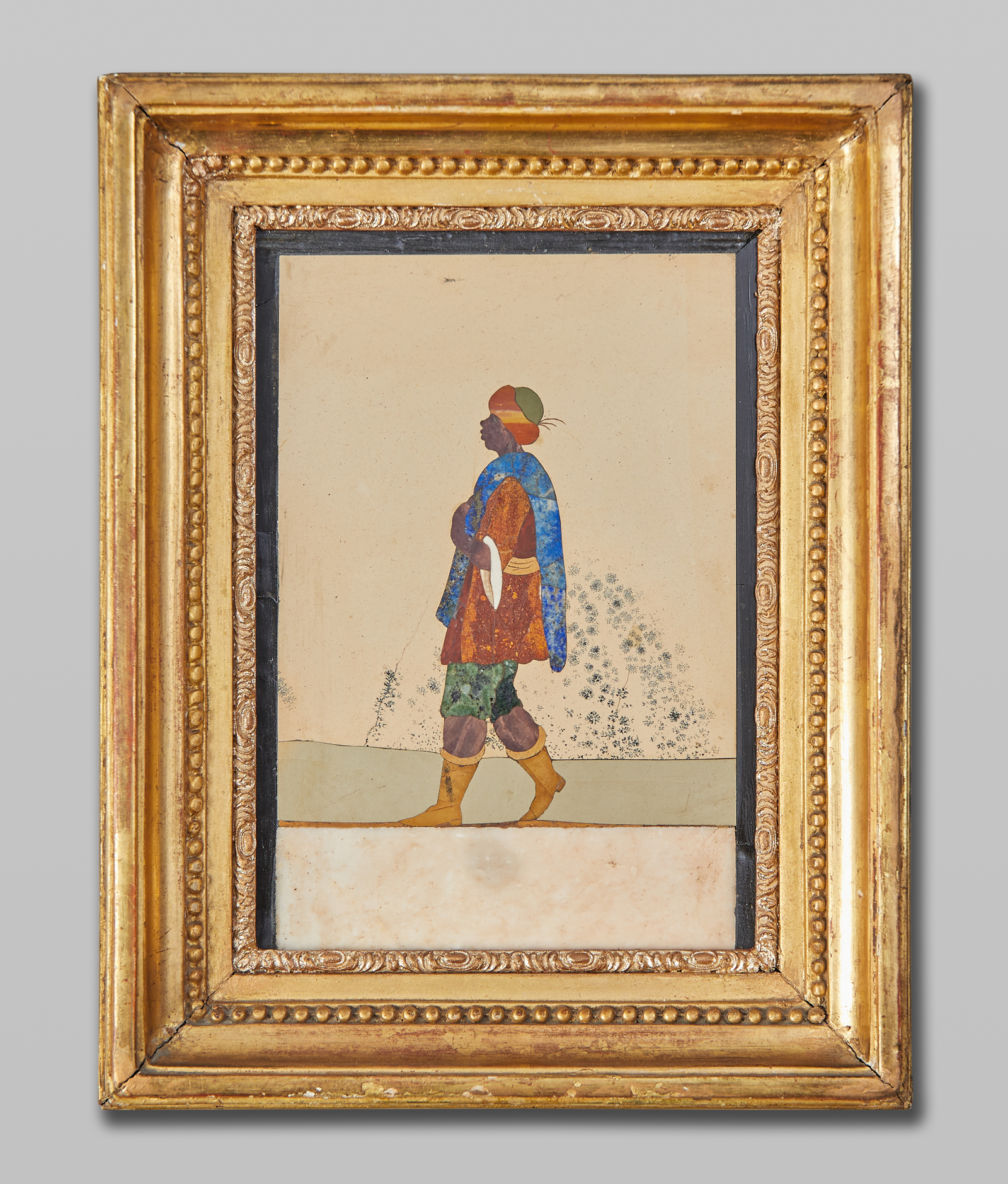 Représentation d'un homme marchant avec un turban