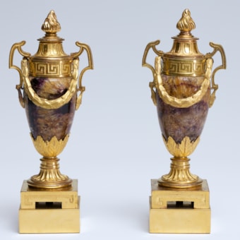 A pair of Blue John cassolettes