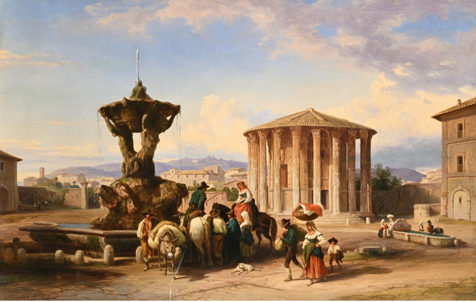 Rome, View of the Fountain of the Tritons and the Temple of Hercules Victor, 1864