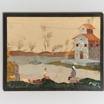 A Pair of Fine Pietra Dura Plates "Landscape Motifs with Figure Staffage