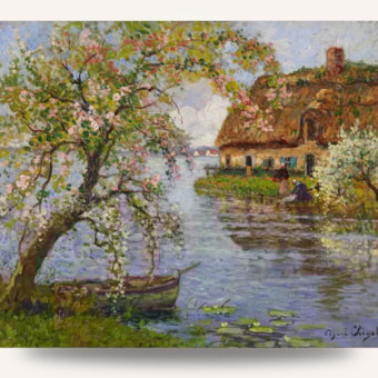 Blooming Apple Tree and Washerwoman before a Thatched House